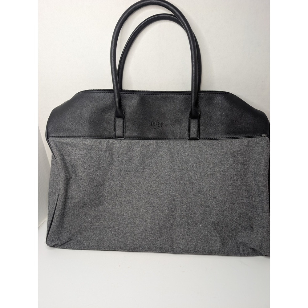 Hugo Boss Laptop Briefcase Bag Gray Felt Black Leather #ManOfToday Work Travel‎